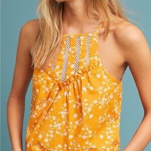 Maeve by Anthropologie Mustard Floral Halter Tank Top